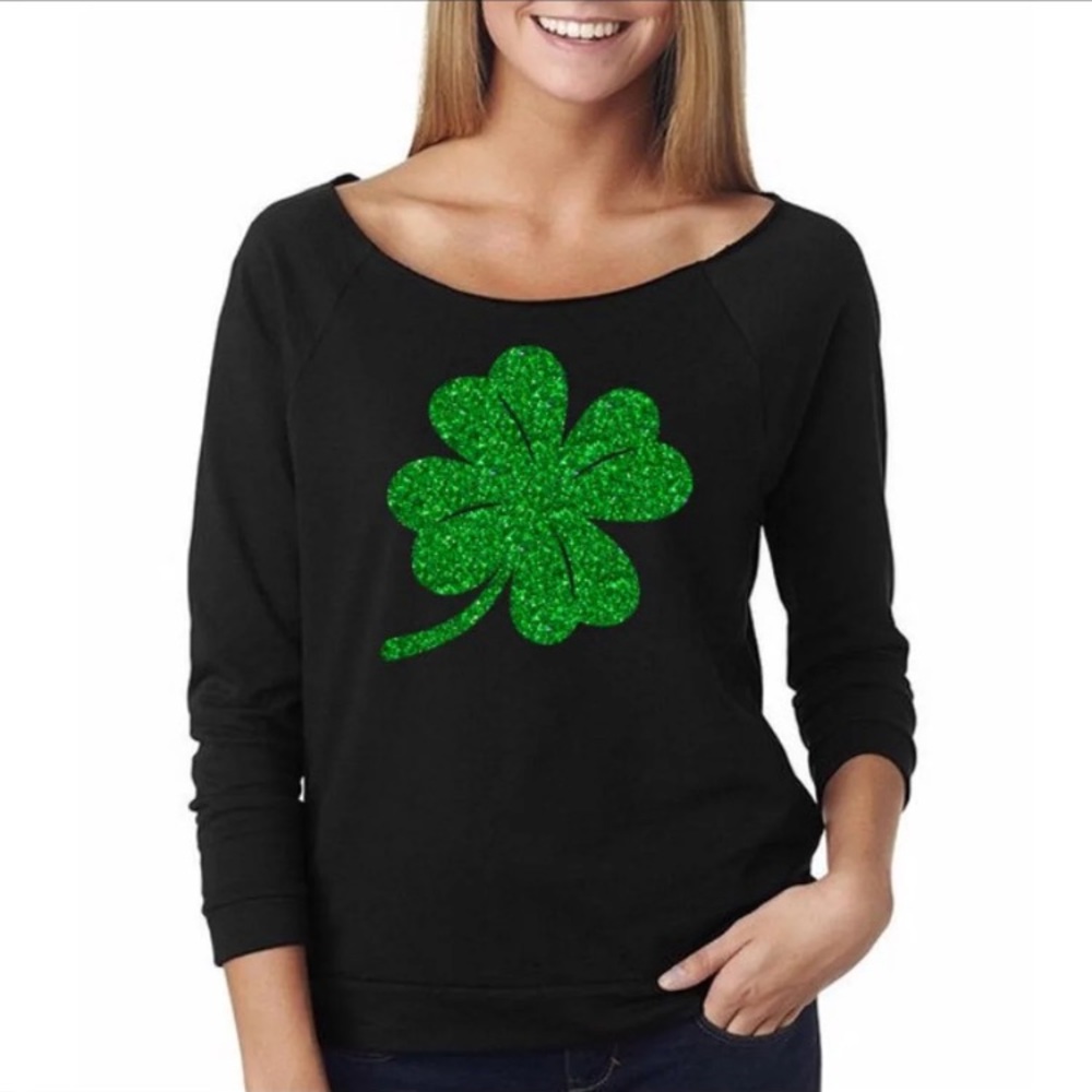 Glitter four leaf clover st patricks day shirt